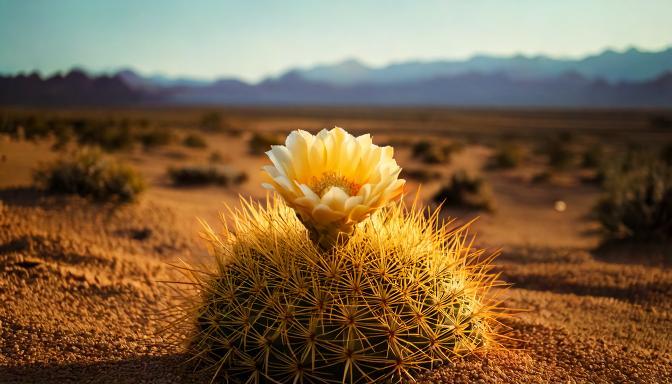砂漠に咲くサボテンの花
